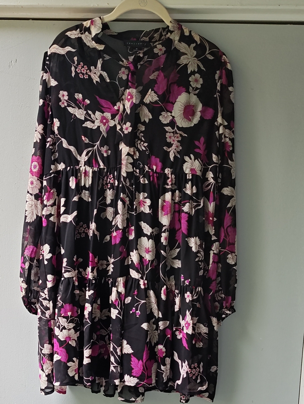 Sanctuary Black Floral Tunic with Pink and Cream Flowers